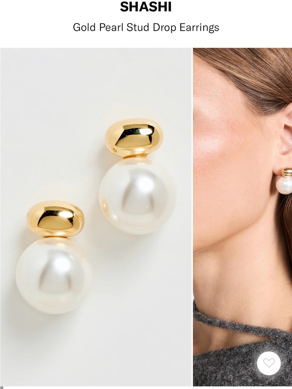 SHASHI Gold and White Pearl Drop Stud Earrings